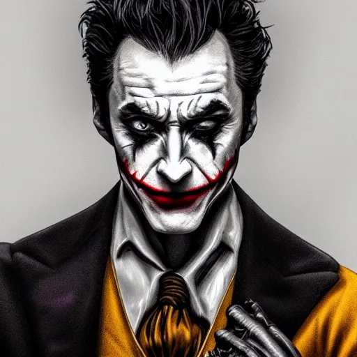 Image similar to Hugh Jackman is The Joker, hyperdetailed, artstation, cgsociety, 8k