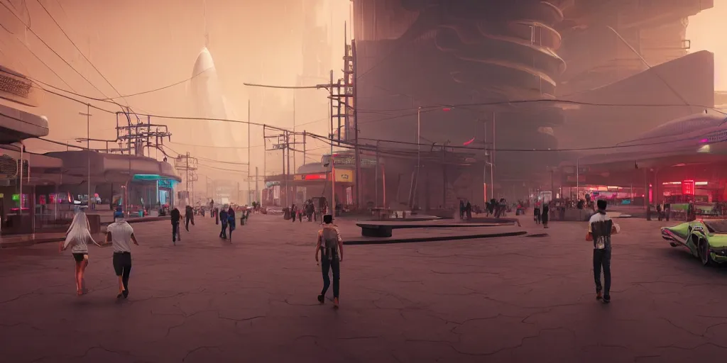 Image similar to a futuristic traditional mexican colony, no people on the streets, blade runner 2 0 4 9 city architecture, cyberpunk mexican futuristic colonial architecture, spacex starship rocket launch site, environmental lighting, stormy weather, ray tracing, people walking on street, amazing view, highly detailed, heavy traffic, neon shops, octane render, unreal engine 5, 4 k