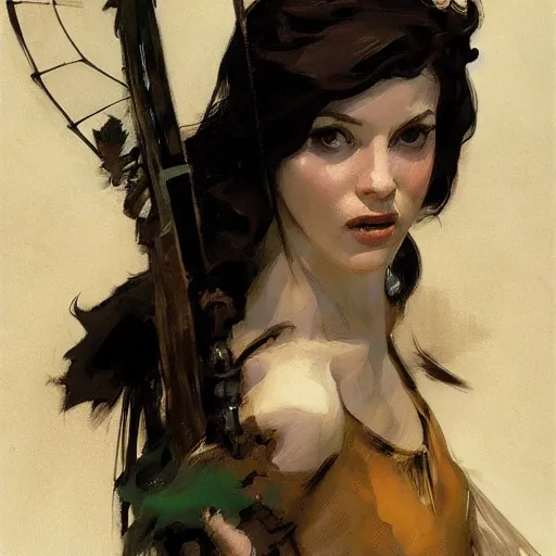 Image similar to annie edison as robin hood, intricate, elegant, highly detailed, greg manchess, mucha, liepke, ruan jia, jeffrey catherine jones, ridley scott