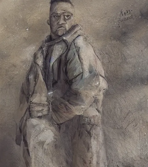 Image similar to portrait of muscular, tired and alcoholic 3 0 - year - old grieving man with short darkblonde hair, serious sad look in his eyes, looking down, dirty beard, blue eyes, crying tears, wearing dirty soldier uniform, on the desert, sad atmosphere, hyper realistic face, character art, art by mark brooks, cryengine, trending on artstation, digital art