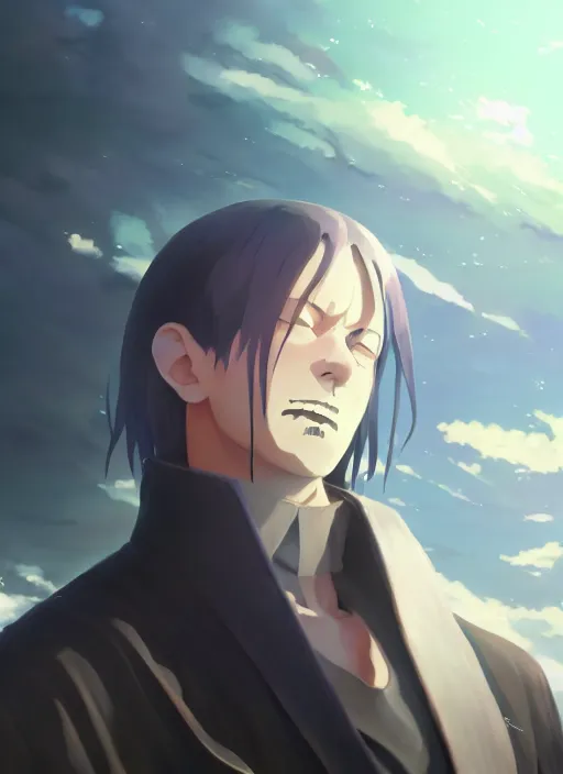 Image similar to portrait of undertaker wwe, cloudy sky background lush landscape illustration concept art anime key visual trending pixiv fanbox by wlop and greg rutkowski and makoto shinkai and studio ghibli