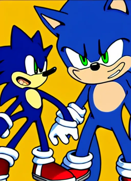 Image similar to sonic the hedgehog and jotaro kujo from jojo's bizarre adventure hanging out, photorealistic