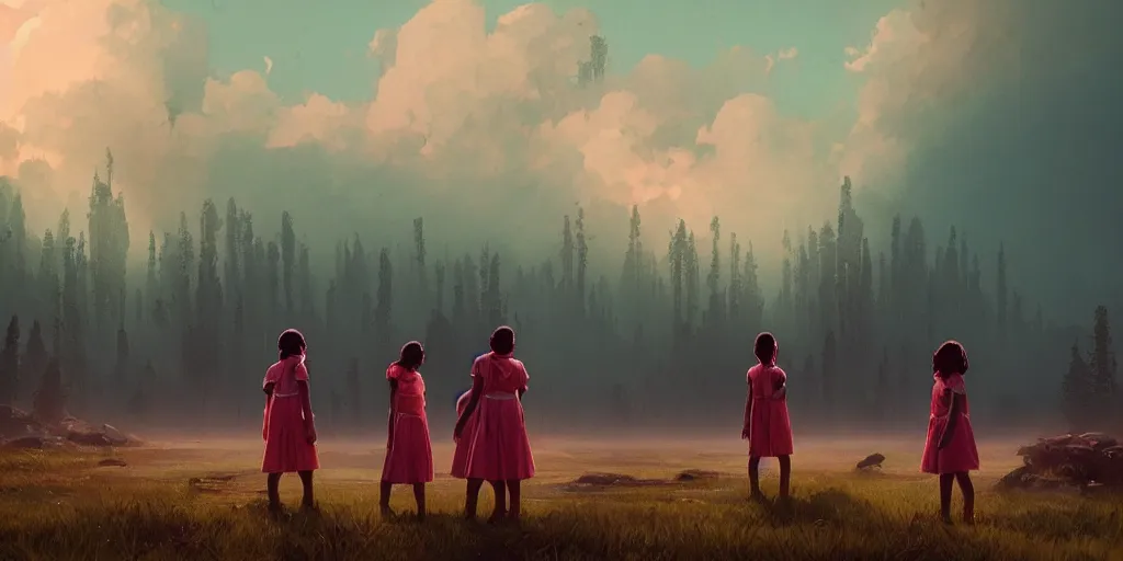 Image similar to kerala school boys wearing girls dresses posing for a photo, daylight, an epic fantasy, dramatic lighting, cinematic, establishing shot, extremely high detail, photorealistic, cinematic lighting, artstation, matte painting by simon stalenhag, horizon forbidden west landscape