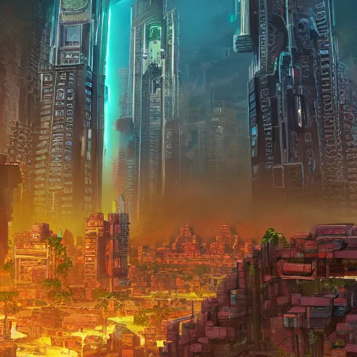 Prompt: Cyberpunk Mayan city