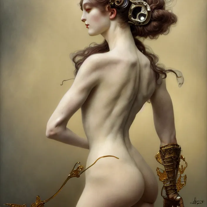 Image similar to porcelain cyborg, french empire style porcelain exoskeleton, diffuse lighting, fantasy, intricate, elegant, highly detailed, lifelike, photorealistic, digital painting, artstation, illustration, concept art, smooth, sharp focus, art by John Collier and Albert Aublet and Krenz Cushart and Artem Demura and Alphonse Mucha