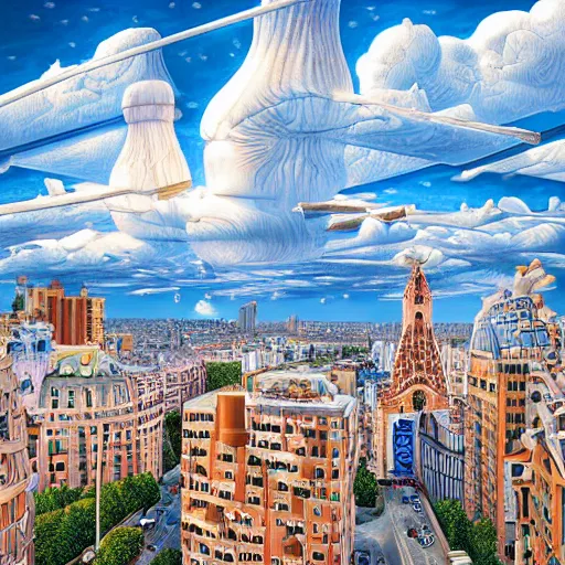 Prompt: city skies hyper realism 8 k by antoni gaudi, arthur adams, rob gonsalves, artgerm