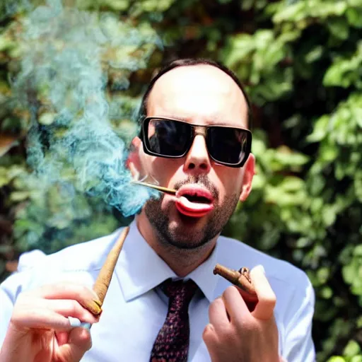 Prompt: andrew tate smoking cigars, wearing sunglasses