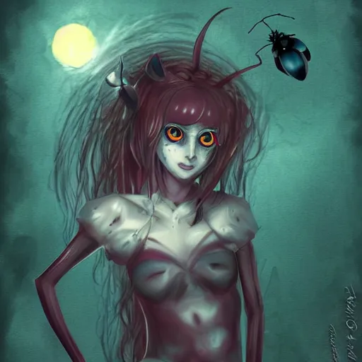 Prompt: ladybug as a monster, fantasy art style, scary atmosphere, nightmare - like dream ( anime style )