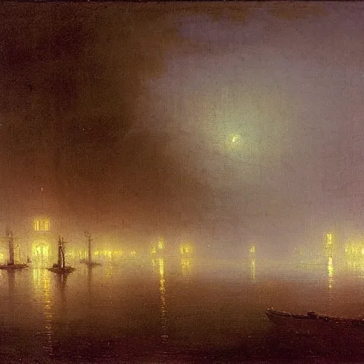 Prompt: New york City, flooded winter, at night, streetlights on, Ivan Aivazovsky