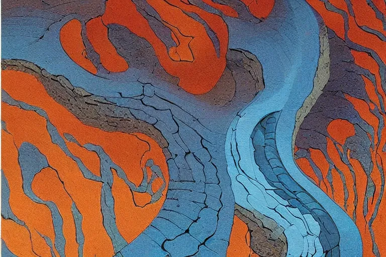 Image similar to abstract painting on stone moebius, roger dean, intricate, hyperdetailed