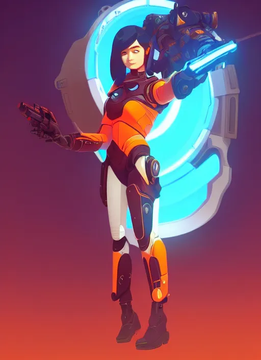 Prompt: indo - futuristic pilot + full body | hyperrealistic digital painting by makoto shinkai, ilya kuvshinov, lois van baarle, rossdraws | indofuturism in the style of hearthstone and overwatch, trending on artstation | orange highlights and complimentary colors