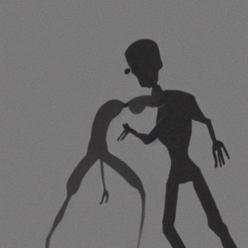 Prompt: gray alien being, abducting a human, super detailed realistic photograph