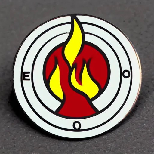 Image similar to simple yet detailed, pictogram fire warning flame enamel pin retro design