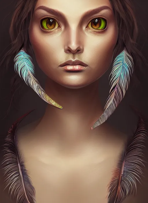 Prompt: portrait of female, quetzal feathers, intricate, elegant, highly detailed, digital painting, artstation, concept art, smooth, sharp focus, illustration