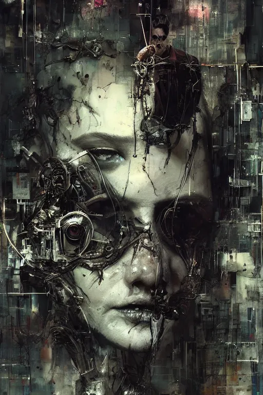 Prompt: cybernetic dream hunter, cyberpunk, wires, skulls, machines by emil melmoth zdzislaw belsinki craig mullins yoji shinkawa realistic render ominous detailed photo atmospheric by jeremy mann francis bacon and agnes cecile ink drips paint smears digital glitches glitchart