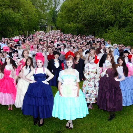 Image similar to large group of people wearing lolita dresses