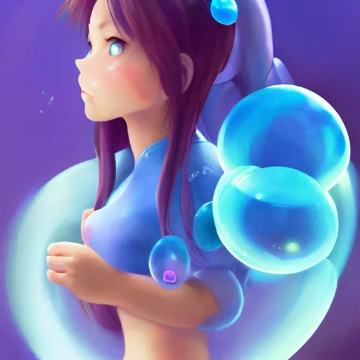 Prompt: cinematic portrait of cute aqua Mew riding large blue bubble, oil on canvas, epic masterpiece, trending on artstation, featured on pixiv, cinematic composition, dramatic pose, beautiful lighting, sharp, details, hyper-detailed, HD, HDR, 4K, 8K