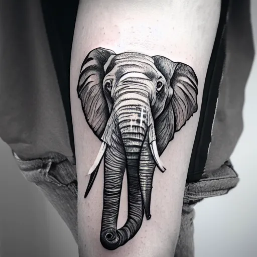 Prompt: tattoo of an elephant made out of spoons, black, blue gray, pink, and white ink, detailed, hyperrealistic trending on artstation