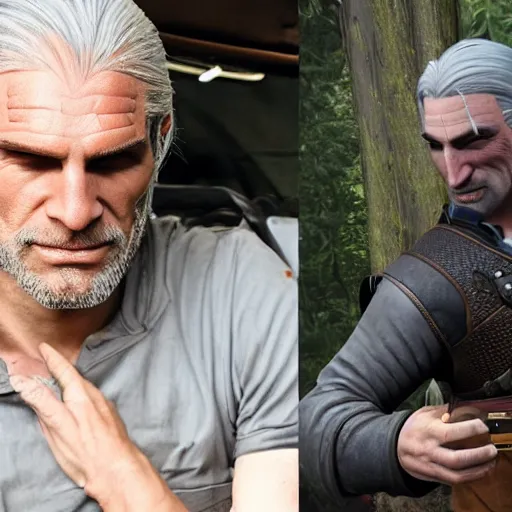 Image similar to real life geralt of rivia working as a postman