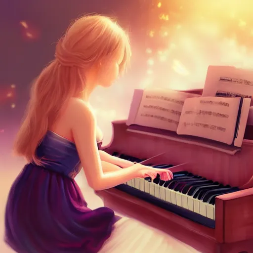 Image similar to a dreamy girl playing piano, trending on artstation