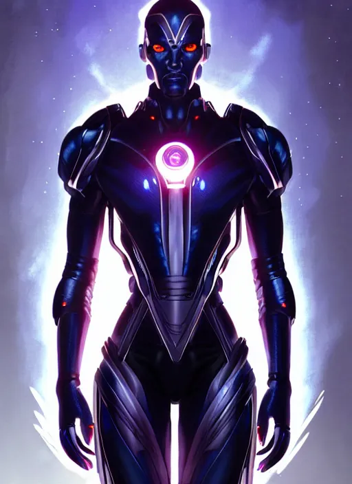 Image similar to Symmetry!! portrait of apocalypse from the X-men, sci-fi armour, tech wear, glowing lights!! sci-fi, intricate, elegant, highly detailed, digital painting, artstation, concept art, smooth, sharp focus, illustration, art by artgerm and greg rutkowski and alphonse mucha