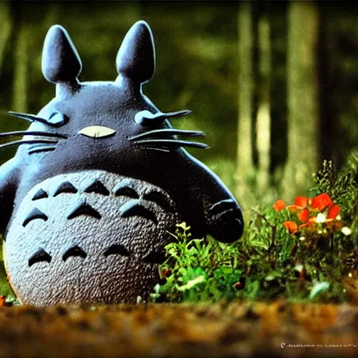 Image similar to totoro in woodstock, award winning photography, ultrarrealistic, sharp focus, black metal costumes, big crowd, concert, hdr