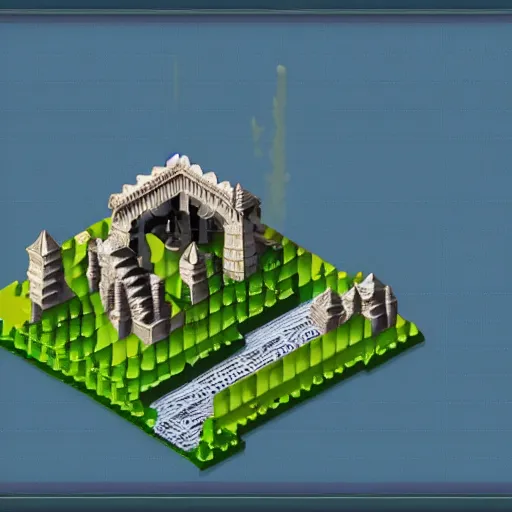 Image similar to the lord of the rings. isometric, voxels, game art.