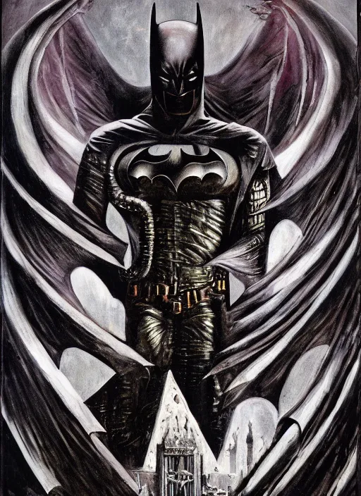 Prompt: batman, necronom v, painting by h. r. giger,