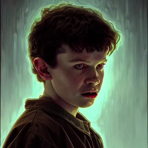 Image similar to portrait painting of joseph quinn eddie munson from stranger things as a vampire, ultra realistic, concept art, intricate details, eerie, highly detailed, photorealistic, octane render, 8 k, unreal engine. art by artgerm and greg rutkowski and charlie bowater and magali villeneuve and alphonse mucha