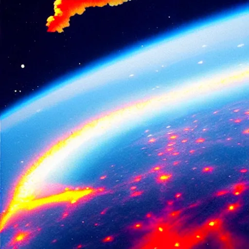 Prompt: nuclear explosion from space, neon lights