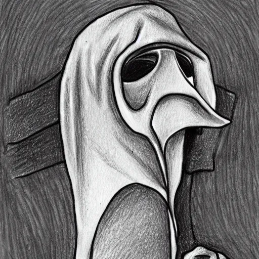 Prompt: Drawing of a plague doctor by Micah Ulrich
