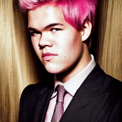 Prompt: portrait of magnus Carlsen pink Dixie cut hair by Mario testino, headshot, detailed, award winning