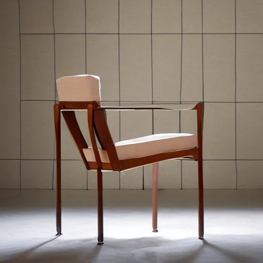 Image similar to midcentury modern wooden chair in the style of mies van der rough high end photoshoot