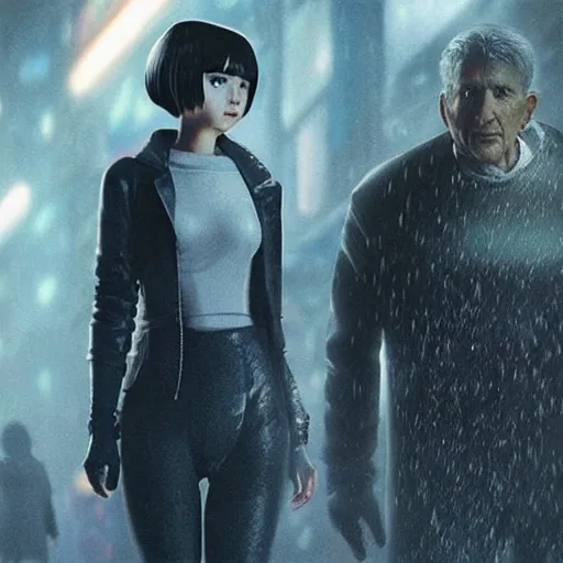 Image similar to an anime cute girl in blade runner 2047