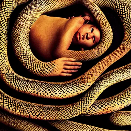 Image similar to human snake hybrid, bold natural colors, national geographic photography, masterpiece, full shot