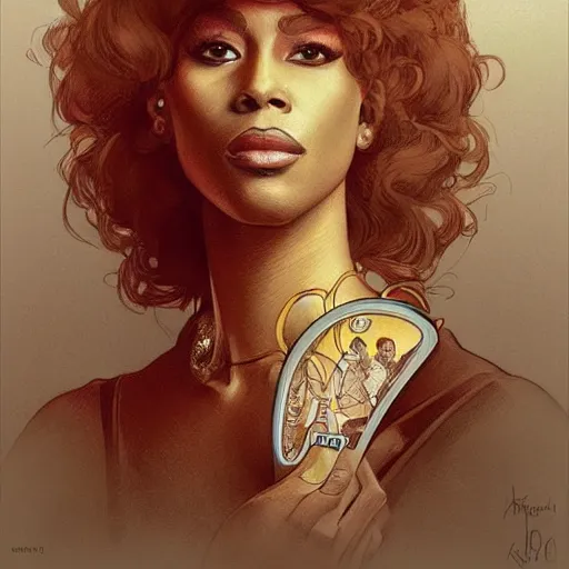 Image similar to amazing lifelike award winning pencil illustration of pepper labeija trending on art station artgerm Greg rutkowski alphonse mucha cinematic