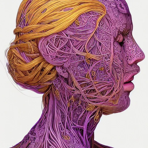 Prompt: the head of an incredibly elegant and pretty girl partially made of potatoes and violets, an ultrafine detailed illustration by james jean, final fantasy, intricate linework, bright colors, behance contest winner, vanitas, angular, altermodern, unreal engine 5 highly rendered, global illumination, radiant light, detailed and intricate environment
