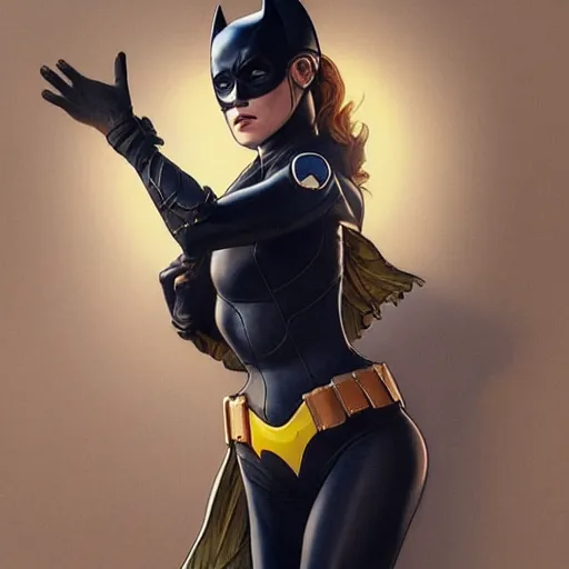 Image similar to full figure ultra realistic illustration, kaitlyn dever as batgirl, intricate, elegant, highly detailed, digital painting, artstation, concept art, smooth, sharp focus, illustration, art by artgerm and greg rutkowski and alphonse mucha