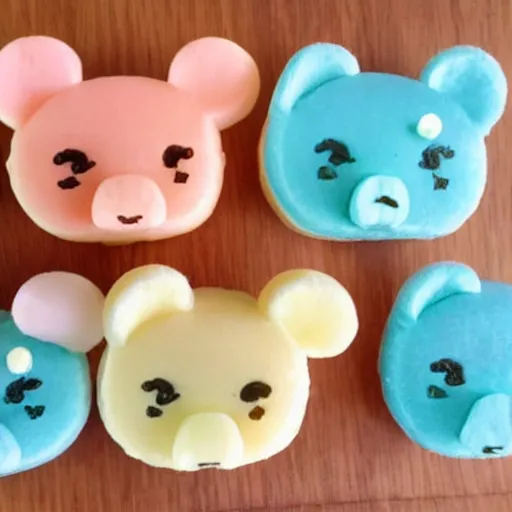 Image similar to cute japanese dessert in the shape of a bear pastel colors