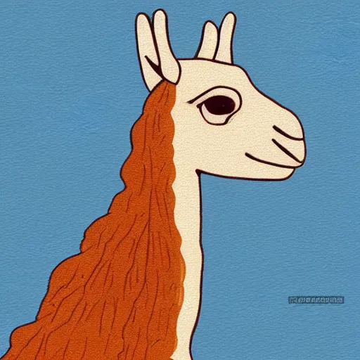 Prompt: cartoon illustration of a llama portrait, white background, anime