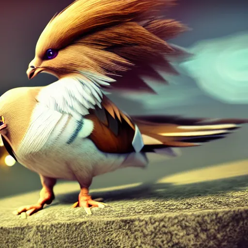 Image similar to photography of a realistic pidgeotto animal, ultra detailed, 8 k, cinematic lighting, natural background, trending on artstation, pokemon