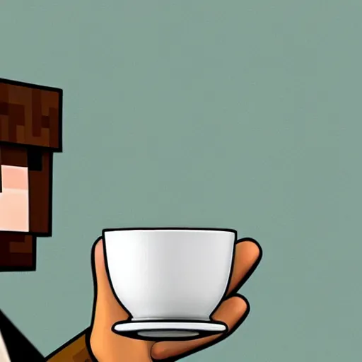 Prompt: minecraft steve holding a small china cup with steam coming out of tea, romanticism style, detailed facial proportions