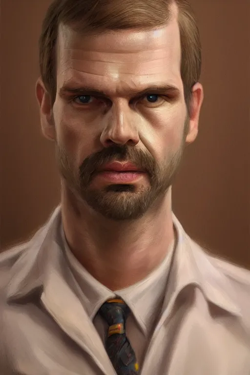 Prompt: very detailed portrait of a brazilian season four jim hopper, pastel color scheme, by wlop and tyler oulton, detailed eyes, starry background, trending, on artstation.