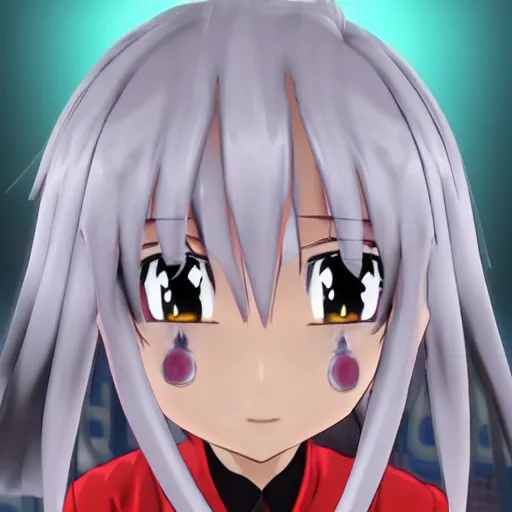 Image similar to vtuber white hair, red eyes, two little horn on the head, anime style