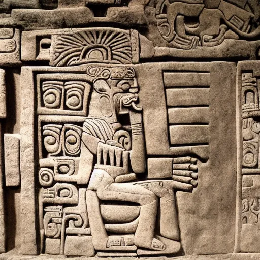 Prompt: mayan carving of dan akroyd piloting a ufo, national geographic, award winning