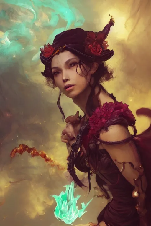 Image similar to beautiful girl necromancer, witch - doctor covered with velvet exploding into organic velvet, angels, 3 d render, hyper realistic detailed portrait, holding mace, ruan jia, wlop. scifi, fantasy, magic the gathering, hyper detailed, octane render, concept art, peter mohrbacher