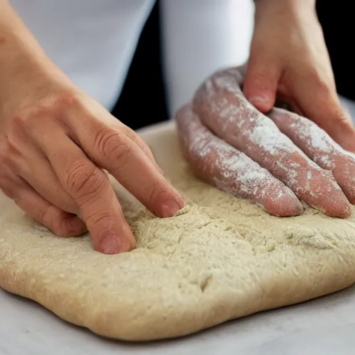 Image similar to a woman kneading bread with her hands