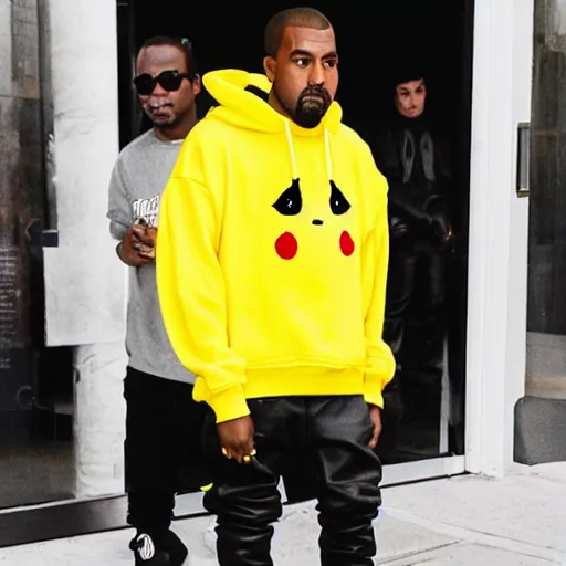 Image similar to kanye west in a yellow pikachu! hoody