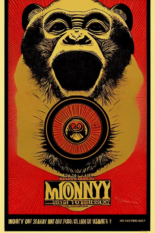 Image similar to Shepard Fairey poster of monkey , color, high resolution.