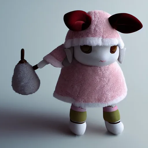 Image similar to cute fumo plush of a sheep girl with horns, anime girl, witch, artstation, vray